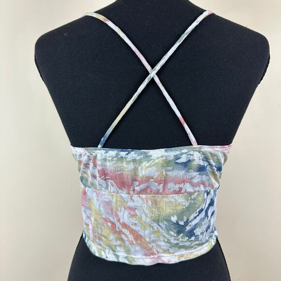 LIVOM Strappy Crop Cami Top Size M Stretch Pastel Y2K Artsy Watercolor Festival - Picture 4 of 6